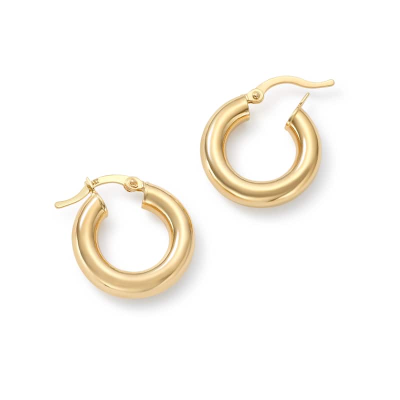 Clover 14k Yellow Gold High-Polish Round Hoop Earrings 4mm