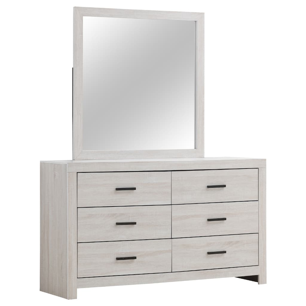 Sili Wide Dresser with Rectangular Mirror, 6 Drawers, Ivory White Wood