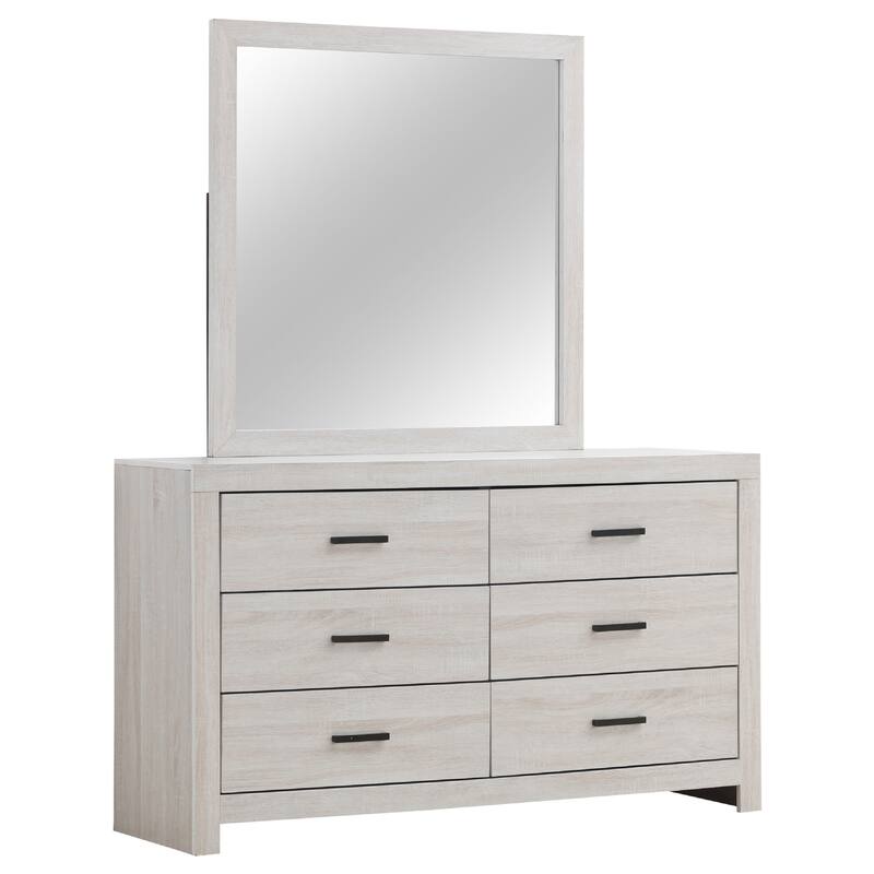 Sili Wide Dresser with Rectangular Mirror, 6 Drawers, Ivory White Wood