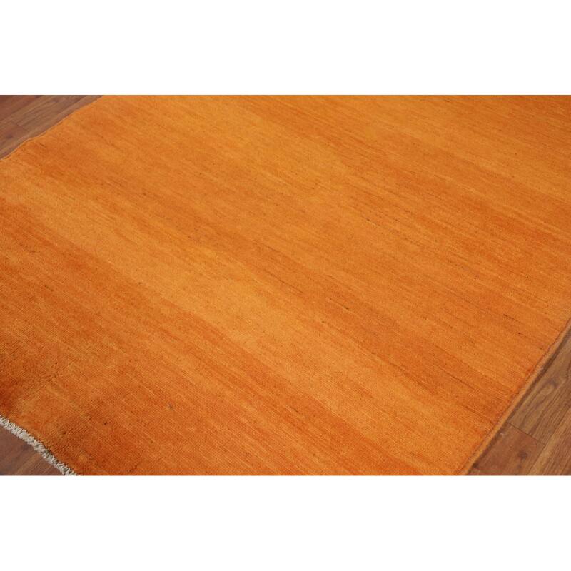 Orange Gabbeh Modern Rug Hand-Knotted Wool Carpet - 4'0"x 5'9"