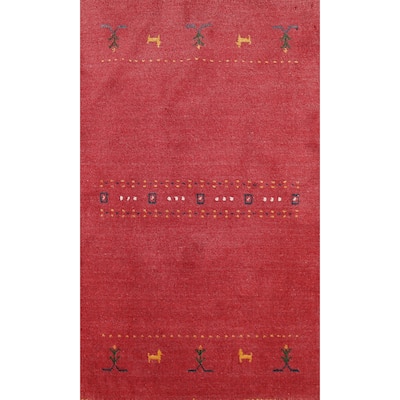 Pink Gabbeh Indian Foyer Rug Handmade Wool Carpet - 2'9"x 4'7"