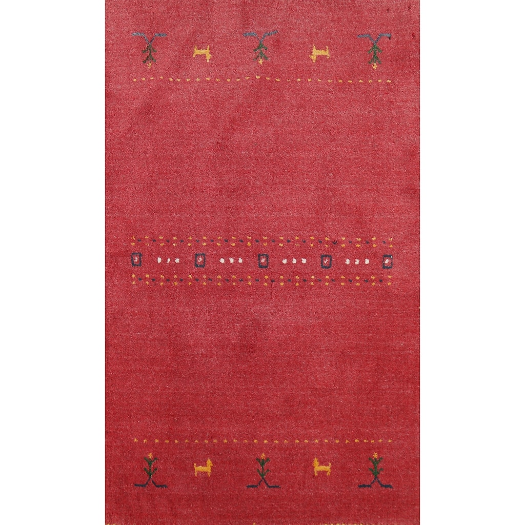 Pink Gabbeh Indian Foyer Rug Handmade Wool Carpet - 2'9"x 4'7"