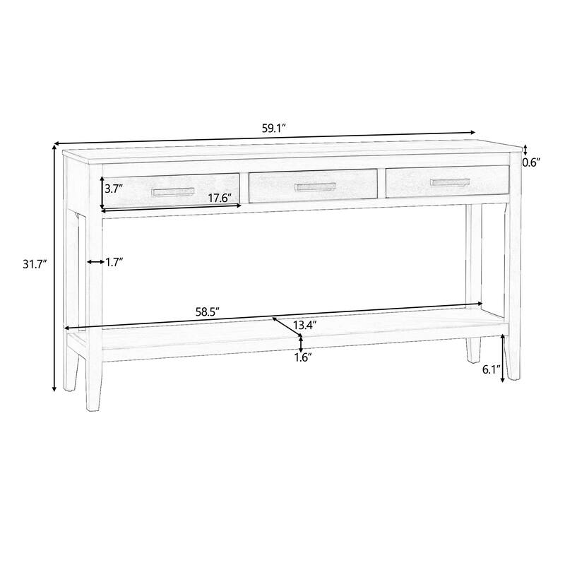3Drawer Console Table with Storage Shelf, Pine Wood Entryway Sofa Side