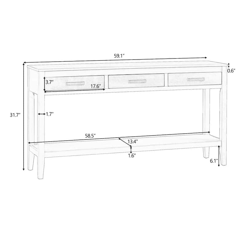 62.2'' Entryway Table, Minimalist Sofa Table with 3 Drawers, Painted Console Table with Bottom Shelf and Iron Handles