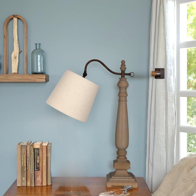 28" Wooden Tone Table Lamp, Light Brown (Set of 2)