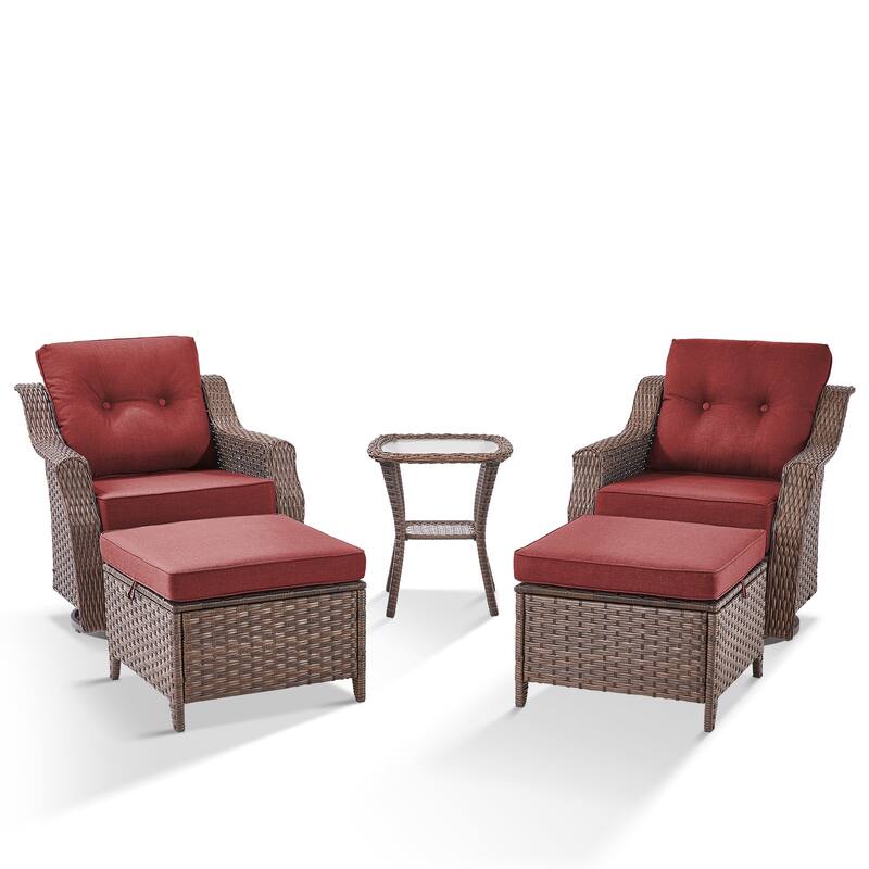 3 Pieces Swivel Chairs Ottomans with Glass Side Table