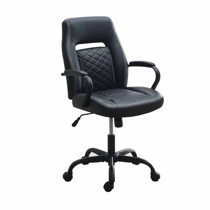 Ergonomic Black Faux Leather Office Chair with Diamond Tufting, Swivel Seat, Adjustable Height and Casters