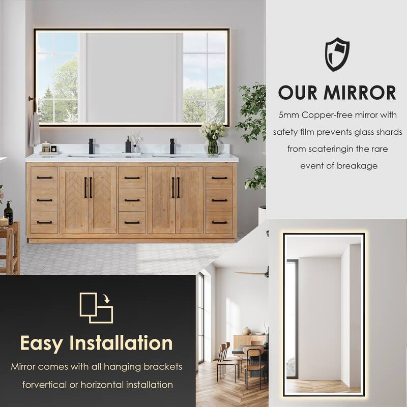 Anais Single Bathroom Vanity in Light Brown with Grain White Engineered Stone Countertop with Mirror