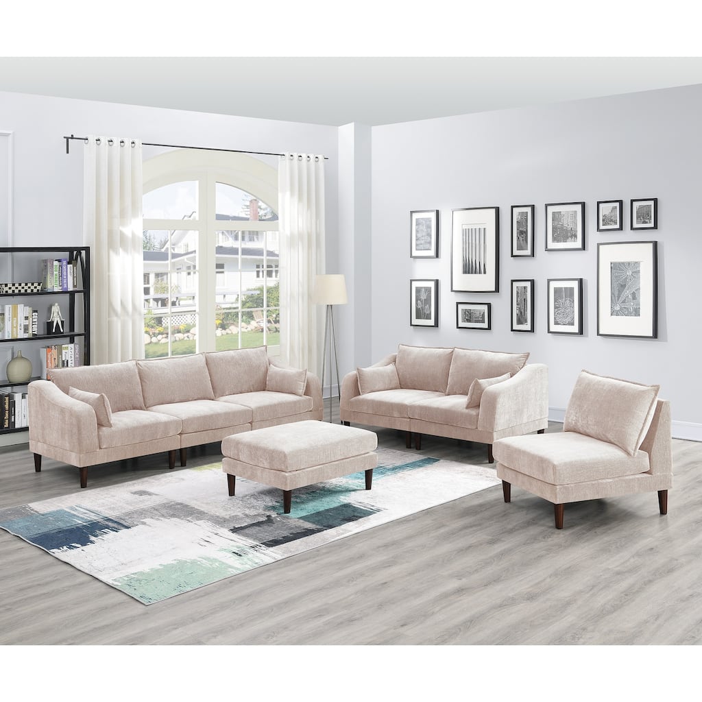 6pcs Modular Sofa Set, Blush Pink, 93x33x31 inches, 200 pounds