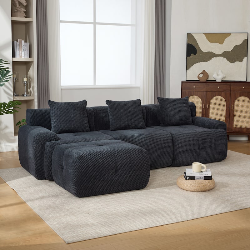 Modular L Shaped Sectional Sofa with Ottoman, Oversized Boneless Cloud Tufted Couch, Upholstered 3-Seater Sofa with 3 Pillows