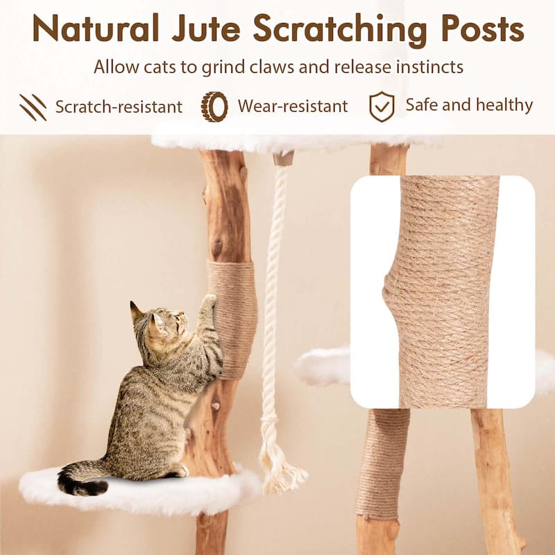 Costway 66" Tall Solid Wood Cat Tree with Perch Condo Jute Scratching - See Details