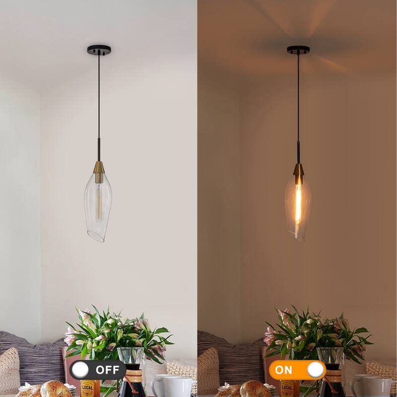 1-Light Pendant Light with Angled-Rim Clear Olive Glass Shade - Dia.6.3-in