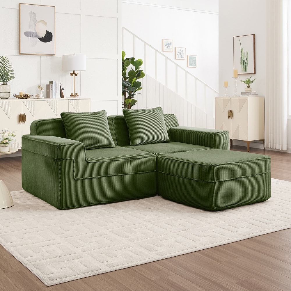2 Seat L Shape Sectional Sofa, Cloud Sofa Couch with Deep Seat, Loveseat Sofa with Throw Pillows and Movable Ottoman