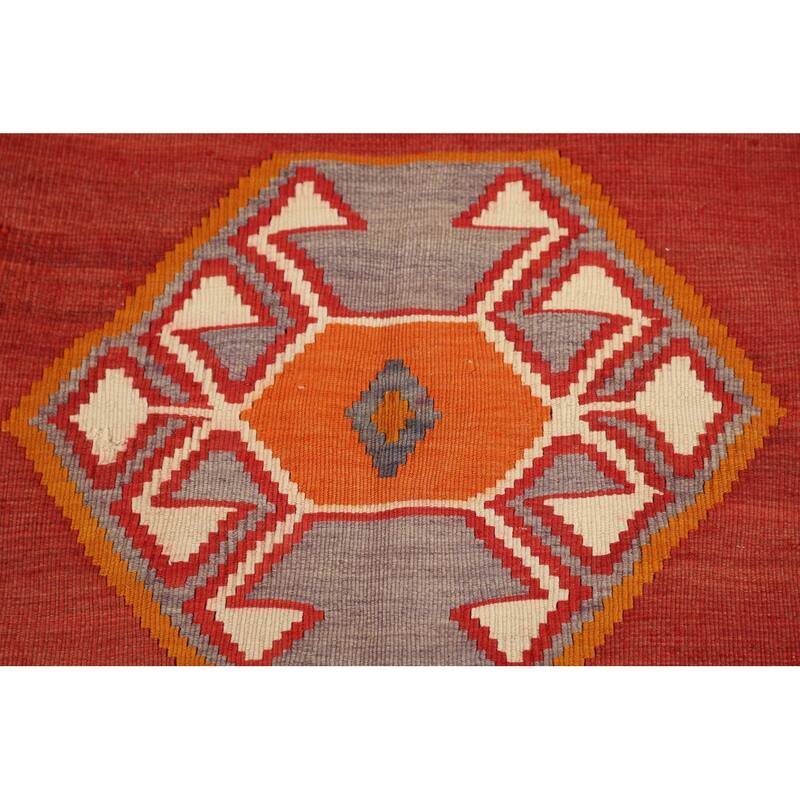 Kilim Qashqai Persian Vintage Rug Hand-Woven Orange Wool Carpet - 4'5"x 7'4"