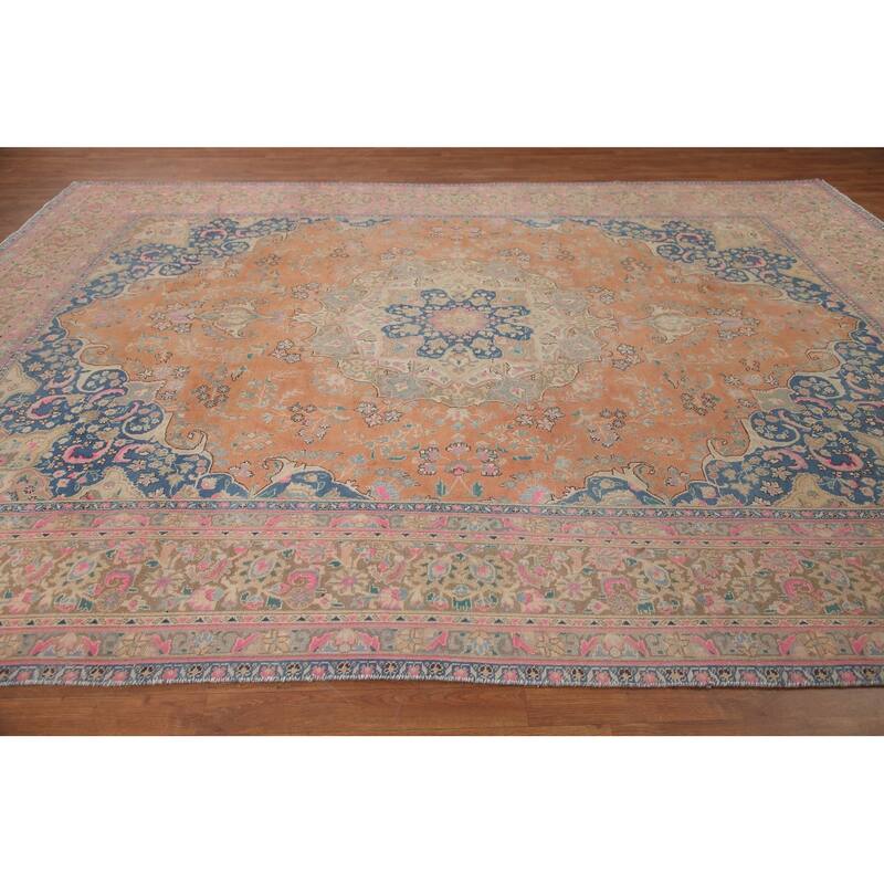 Hand Knotted Oriental 100% Wool Carpet Traditional Floral Oranges & Rust Mashad Area Rug - 12' 8'' X 9' 6''