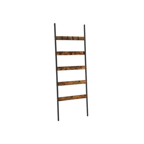 5 Tier Blanket Ladder Shelf Wall Leaning Rack with 4 Hooks Steel