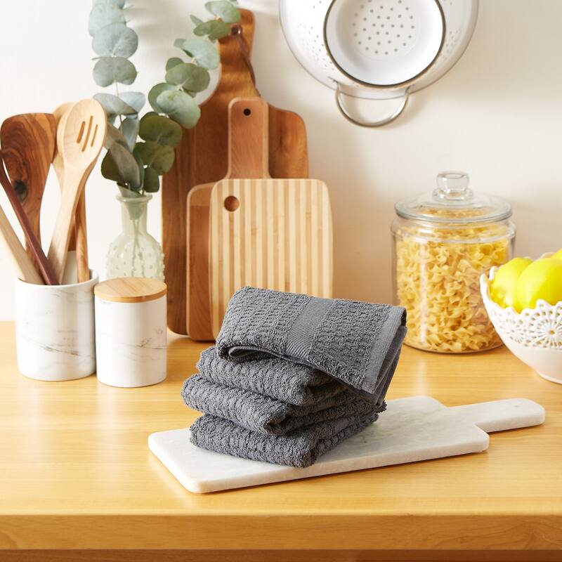 DII Solid Terry Waffle Dishtowel Set of 4