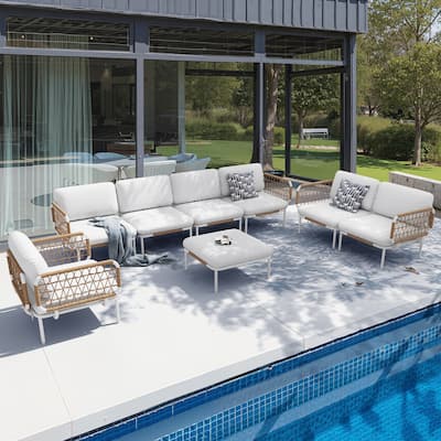 Outdoor Patio Sectional Sofa Set Cushioned Conversation Seating Set