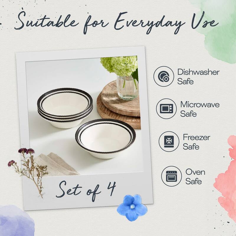 Portmeirion Set of 4 Potters Stripe Oatmeal Bowls - 6.5" D x 2" H