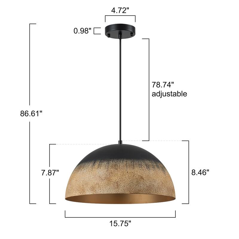 Industrial Black and Sandy Mud Finish Dome Pendant Light Fixtures Kitchen Island - W15.75"