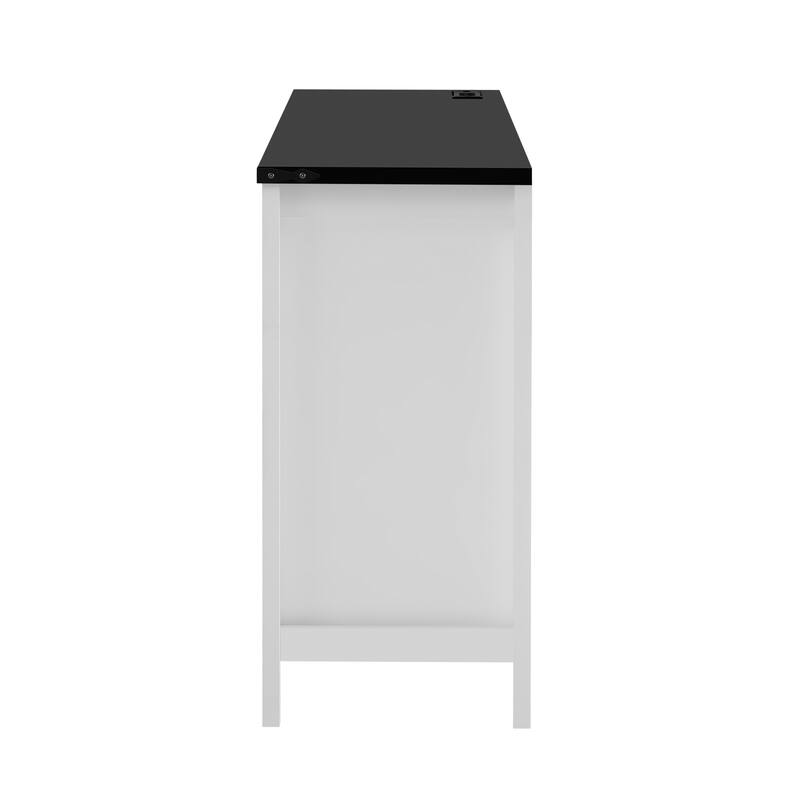 Sideboard Buffet with Power Outlets and USB Ports, 4 Door Sideboard with Adjustable Shelves and 3 Open Storage Cubbies