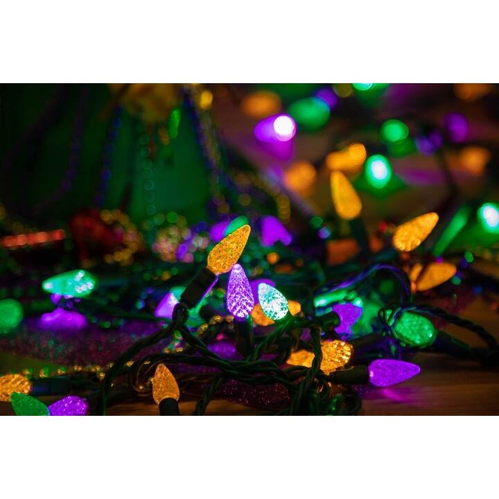 70 Light C6 LED Christmas Mini Light Set, Yellow/Purple/Green, Green Wire, 24' - Large