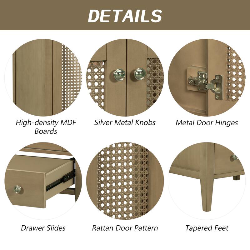 Roomfitters 24" Bathroom Vanity without Sink, Base Only, Rattan Cabinet with Doors and Drawer, Natural