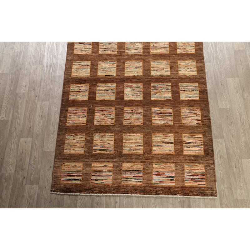 Checkered Gabbeh Kashkoli Oriental Wool Area Rug Handmade Carpet - 5'5" x 9'1"