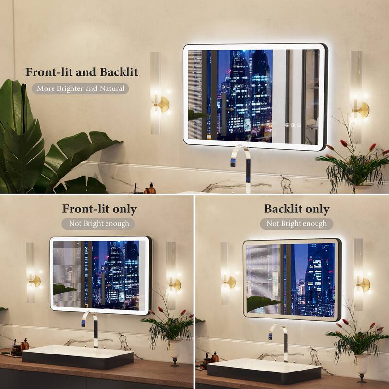 QuivaraView Luxury Aluminum Black Micro-arc Framed bathroom Vanity Wall Mounted LED lighted Mirror