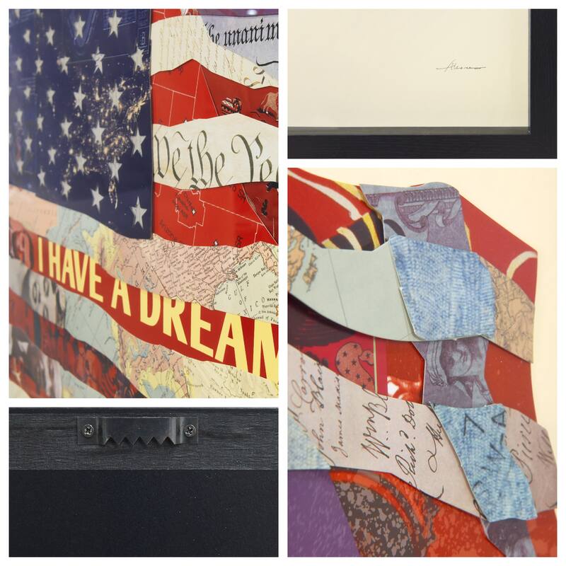 "American Flag" Alex Zeng's dimensional collage, under glass & a black shadow box frame