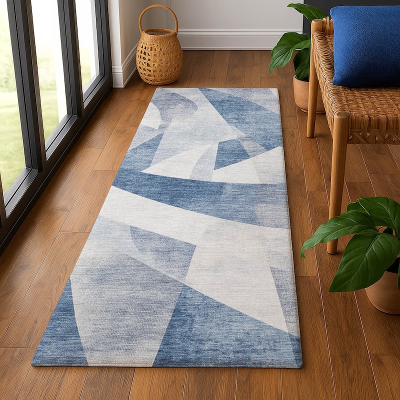 Premium Washable Super Soft Abstract Contemporary Mayfield Rug - 2'3" x 7'6" - Denim