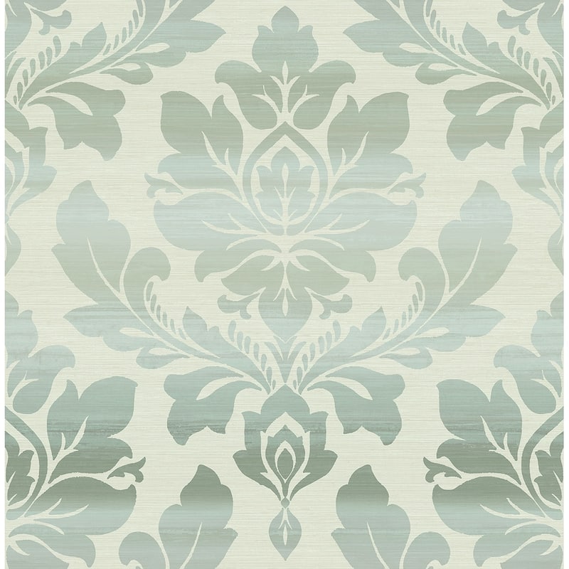 Seabrook Designs Ceri Ombre Striped Damask Unpasted Wallpaper - 20.5 in. W x 33 ft. L - Metallic Blue Mist & Fern