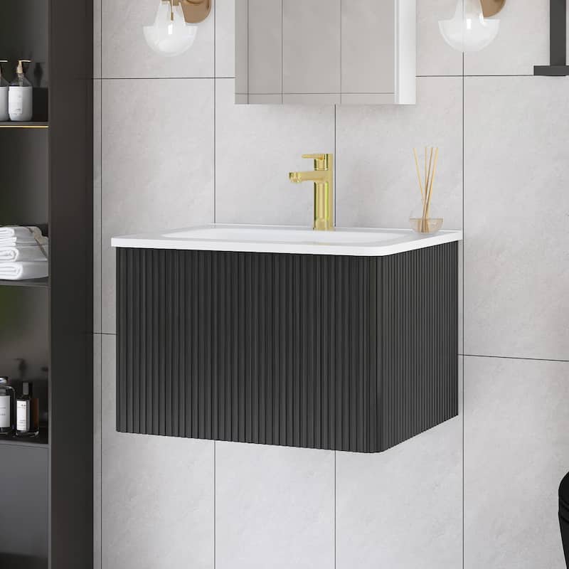 Floating Bathroom Vanity with Glossy White Integrated Ceramic Sink