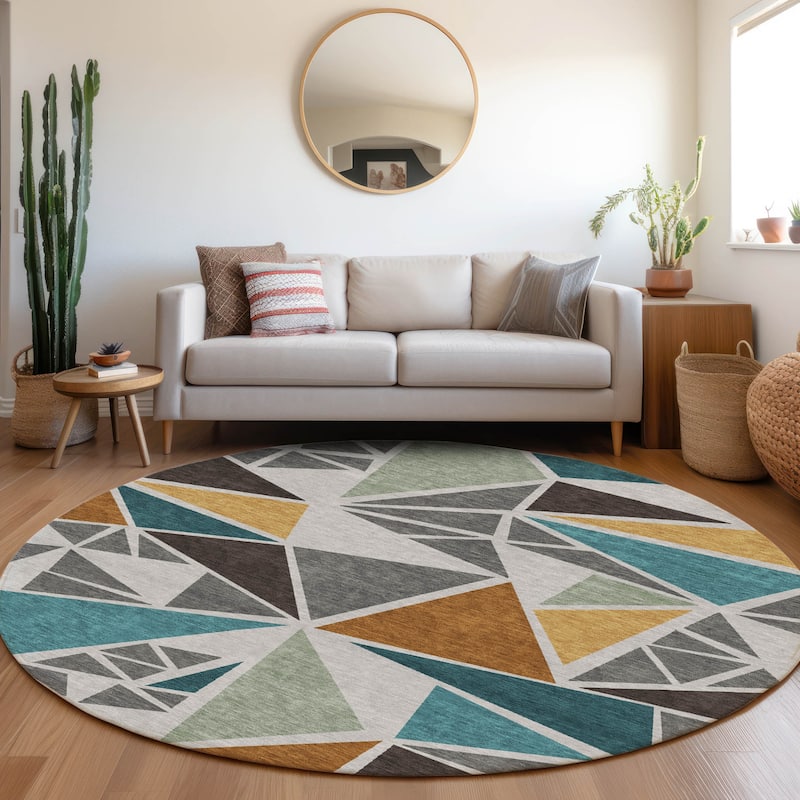 Machine Washable Indoor/ Outdoor Abstract Mosaic Chantille Rug - Gray - 8' x 8'