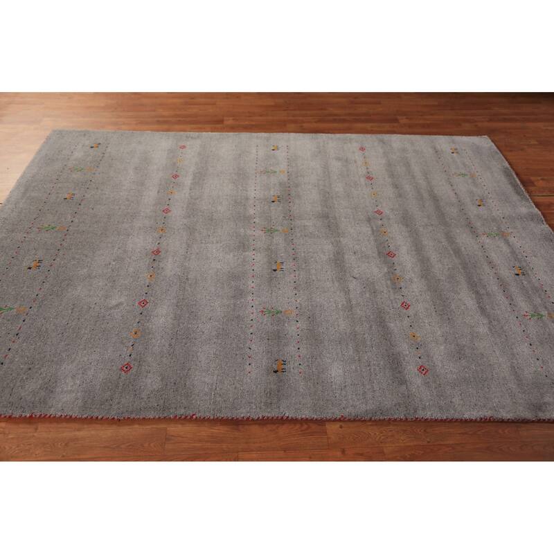 Tribal Gabbeh Area Rug Handmade Grey Wool Carpet - 5'8" x 7'8"