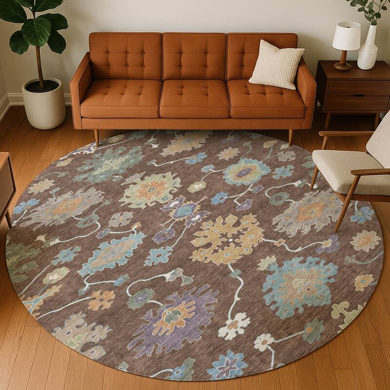 Machine Washable Indoor/ Outdoor Traditonal Delhi Chantille Rug