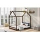 preview thumbnail 37 of 40, Full Size Wood House Platform Bed, Wooden Bedframe with Roof
