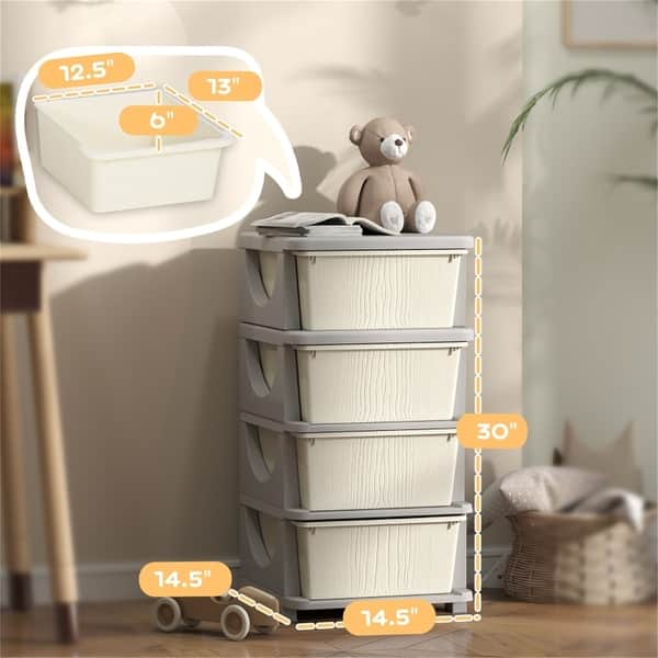 dimension image slide 2 of 4, Rounded Edges Clothes Toy Cubby Storage with 4 Drawers Suitable for Your Sweetie - 4 Drawers