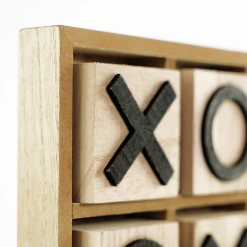 Wood Tic Tac Toe Game Board Tabletop Decor (9" x 9") - 9" x 9"