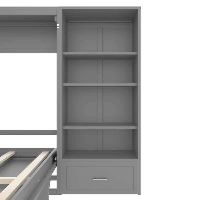 Queen Size Murphy Bed with Storage Compartments and Shelf