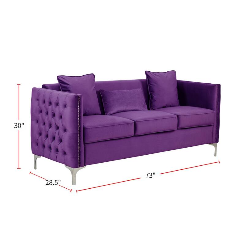 Velvet Sofa with 3 Pillows