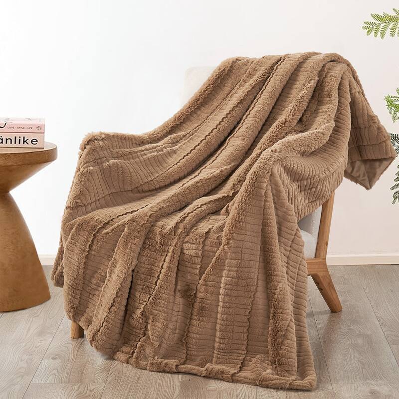 Sculpted Stripe FauxFur Throw Super Soft Cozy Blankets for Couch