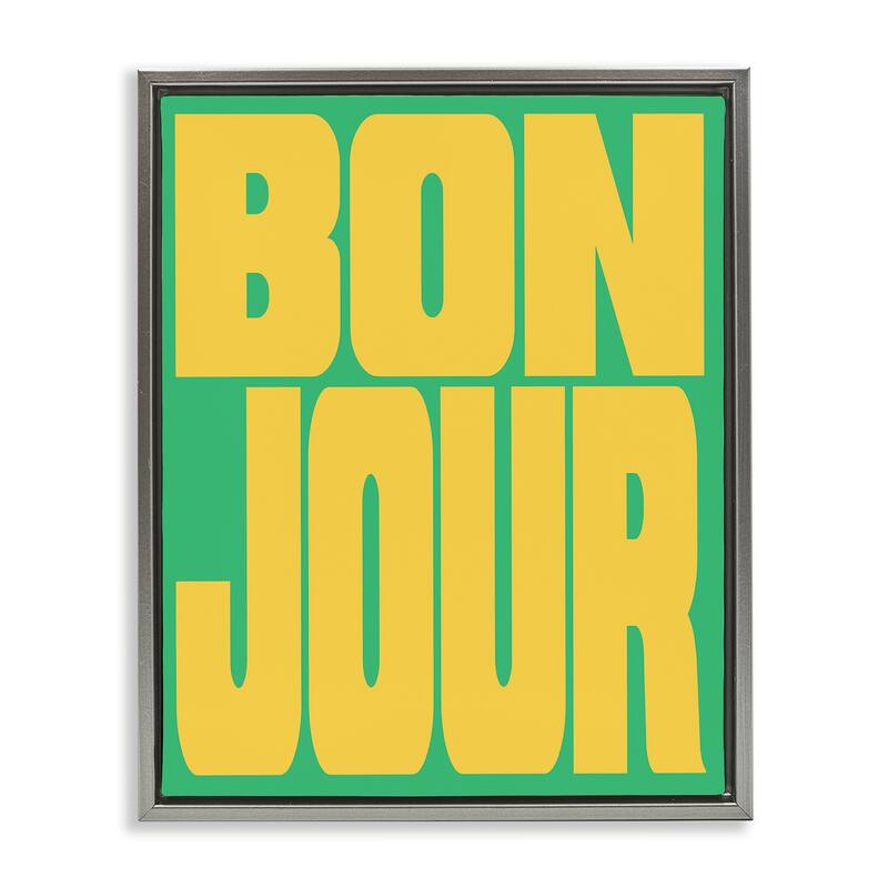 Stupell Bonjour Yellow & Green Framed Floater Canvas Wall Art Design By House of Lulu - 17 x 21 - Grey