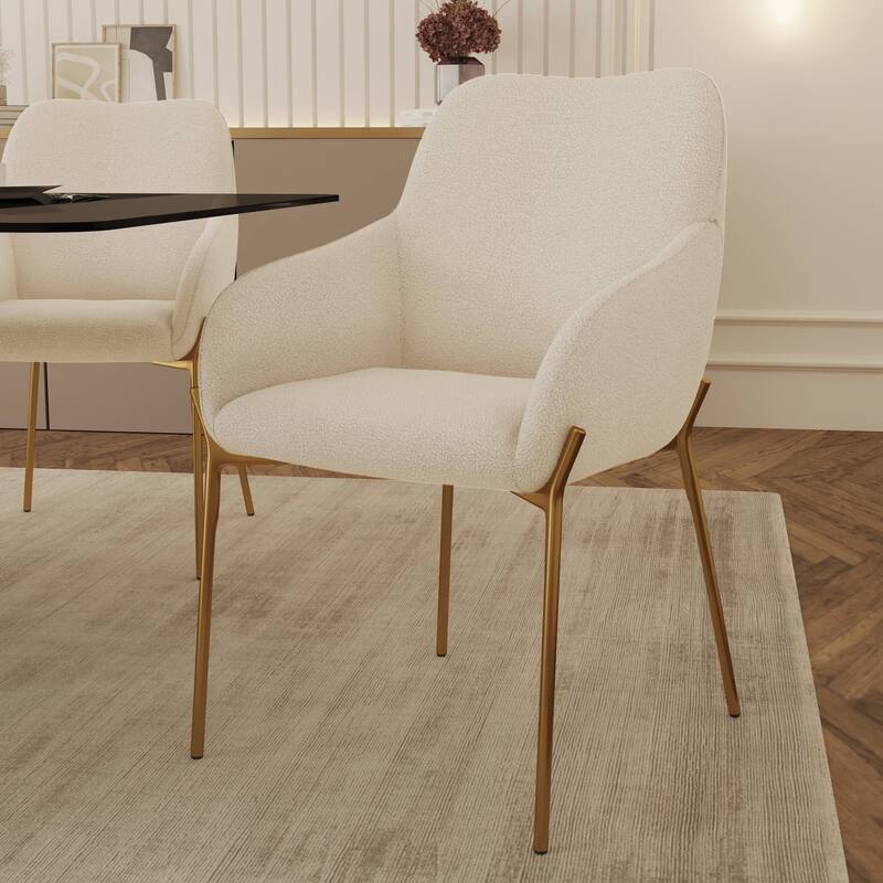 Zaire Upholstered Dining Chair in Velvet/Leather/Boucle with Gold Chrome Iron