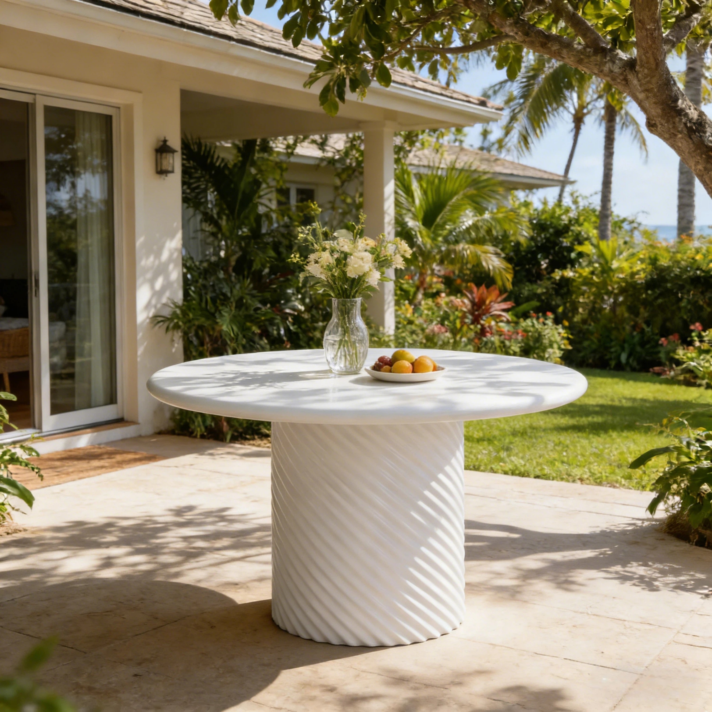 Christopher Knight Home - Modern Outdoor White Lightweight Concrete Ribbed Base Dining Table