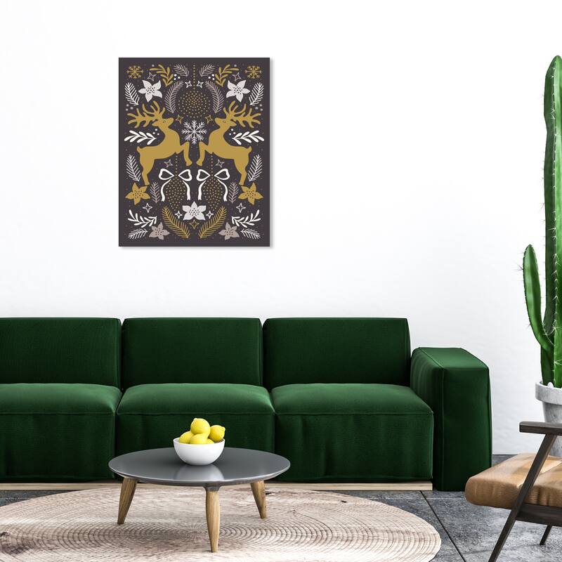 Wynwood Studio Canvas Animals Folk Art Reindeers Gray Modern & Contemporary Wall Art Canvas Print - 30 x 36