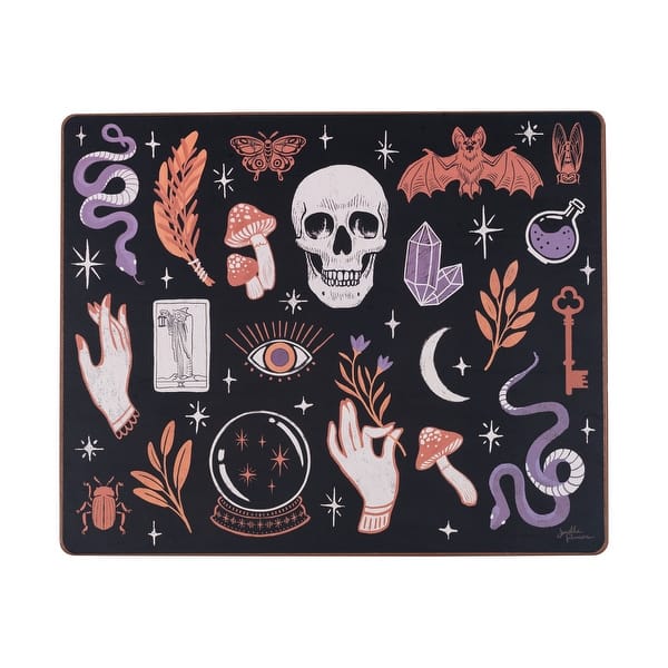 slide 2 of 3, Halloween Skull Magic Hardboard MDF Placemat Set of 6, 13" x 16"