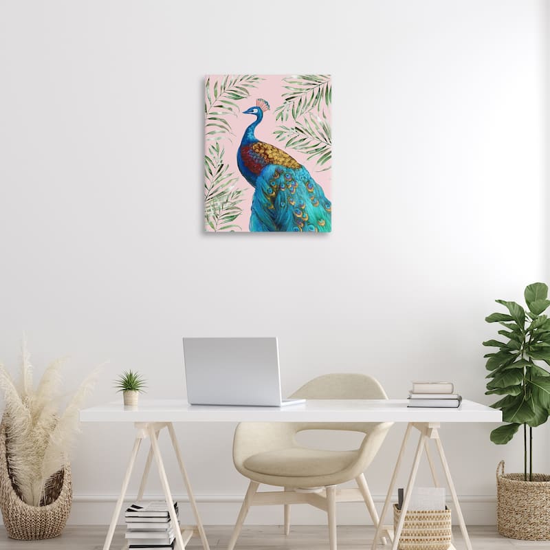 Stupell Elegant Peacock & Palm Sprigs Canvas Wall Art Design By Nan