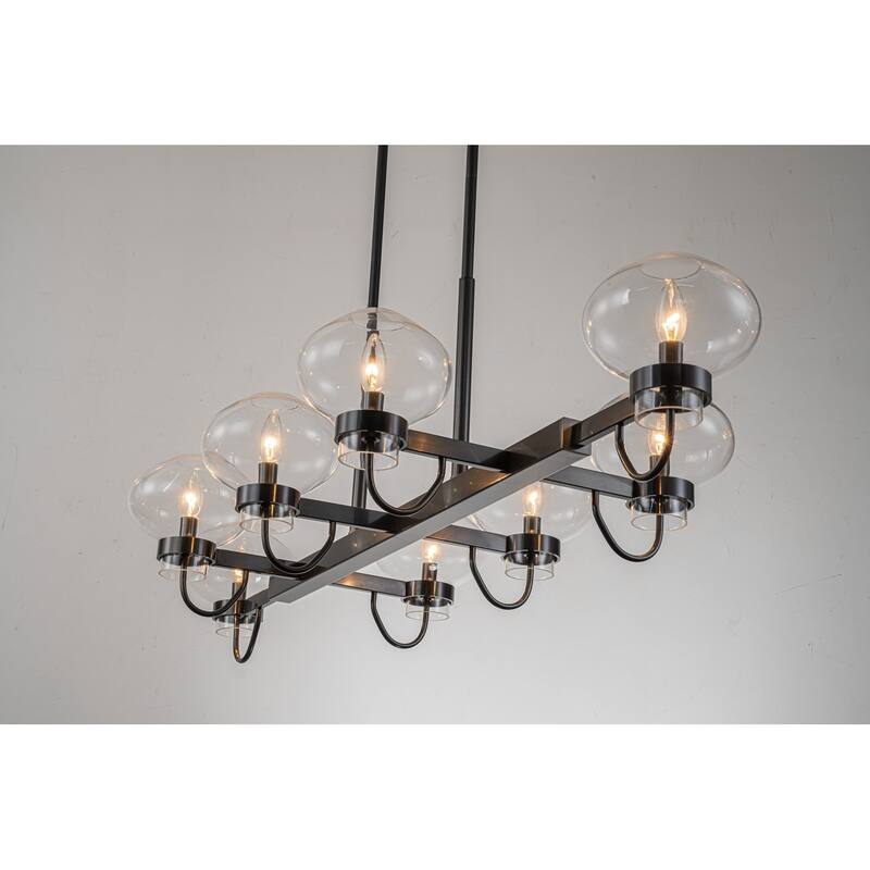 8-Light Modern Transitional Linear Kitchen Island Pendant Candle Clear Glass Globe Bubble Chandelier