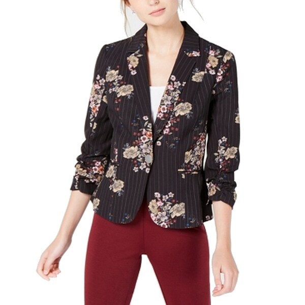 XOXO Black Size XS Junior Ruched Sleeve Stripe Floral Print Blazer